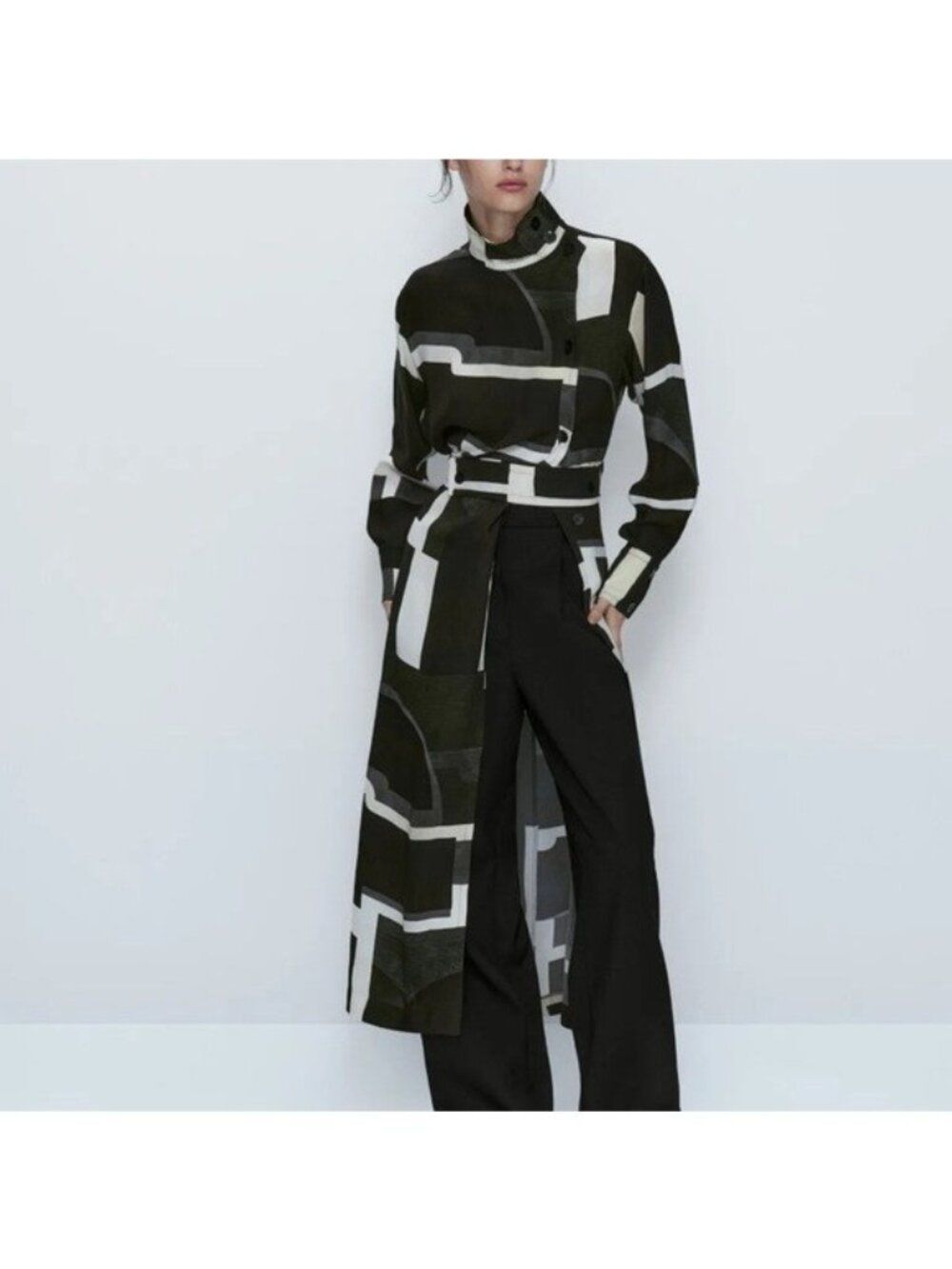 Massimo Dutti Womens Long  Dress EU 40 US 8 White Black Geometric 6605/819 NWT
